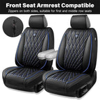 CAR PASS Luxury PU Leather Two Front Car Seat Covers, Waterproof Seat Covers Compatible with Front Seat Armrests, Airbag Compatible Anti- Slip Universal Fit for Cars Suvs Vans Trucks Black Blue