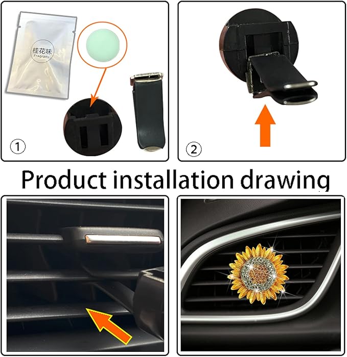 Bling Sunflower Air Vent Clips, Golden Sunflower Car Air Fresheners Vent Clips Diffuser Diamond Car Decoration Rhinestone Interior Decor Cute Accessories for Women Girls