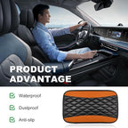 Car Center Console Cushion Pad, 12.6 × 7.48 Inches Waterproof Car Armrest Seat Box Cover, PU Leather Armrest Cover Protector for Most Vehicle, Universal Car Interior Accessories (Orange)