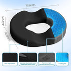 Donut Pillow Seat Cushion - Cooling Gel Outdoor Chair Cushions, Memory Foam Seat Cushion for Office & Home, Car Seat and Patio Furniture Cushions, Hemorrhoids Pillow and Tailbone Pain Relief, Black
