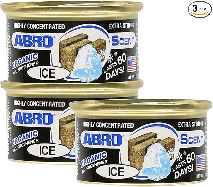 ABRO Car Air Fresheners: Canned, Spill Proof Airfreshener for Home, Office, or Car Accessories Interior, Up to 60 Days - 3Pck New Car Smell Ice Scent