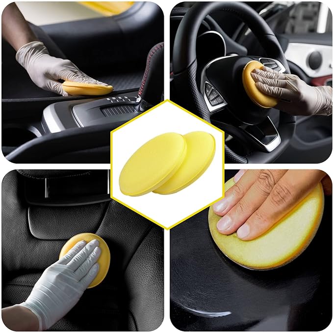 PSLER 30 Pack Foam Applicator Pads - Foam Car Wax Applicator Pad Detailing Round 4 inch Polishing Sponges for Car Wax Applicator Pad -Yellow