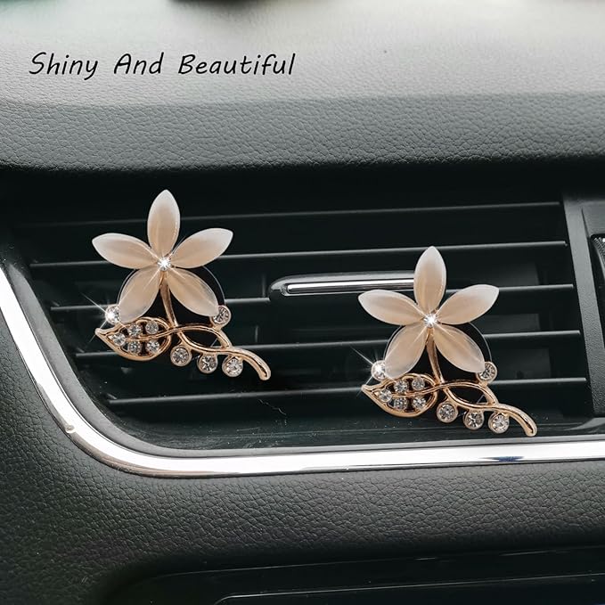 Flower Car Accessories,Lotus Air Freshener Vent Clips,2pcs Bling Champagne Flower Car Decor,Cute Dashboard Decorations for Women