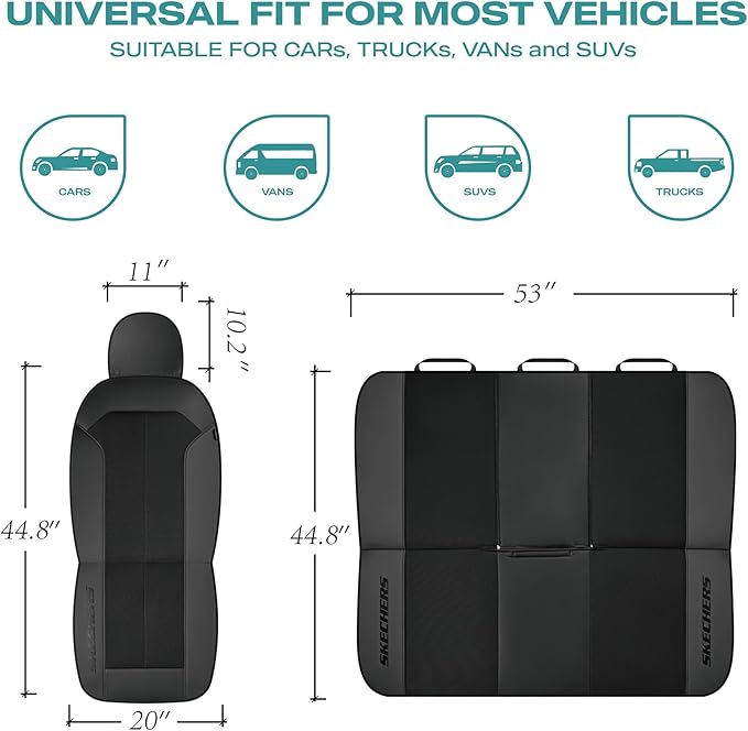 Skechers Car Seat Covers,GOGA Mat Oxford Cloth Seat Covers,Waterproof Car Seat Covers Full Sets,Automotive Universal Fit Seat Cover for Most Cars, Suvs, Trucks,Black