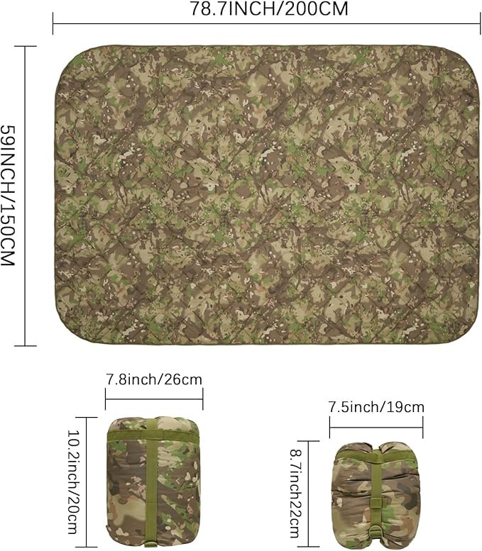 Military Poncho Liner 55”x 79” Camping Blanket Insulation Compact Waterproof for Travel Stadium Outdoor Camping