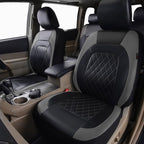 Universal Deluxe Pu Luxury Vinyl Faux Leather Car Seat Covers Full Set, Airbag Compatible, Breathable, Fit for Most Sedans, Vans, SUVs (Black and Gray)
