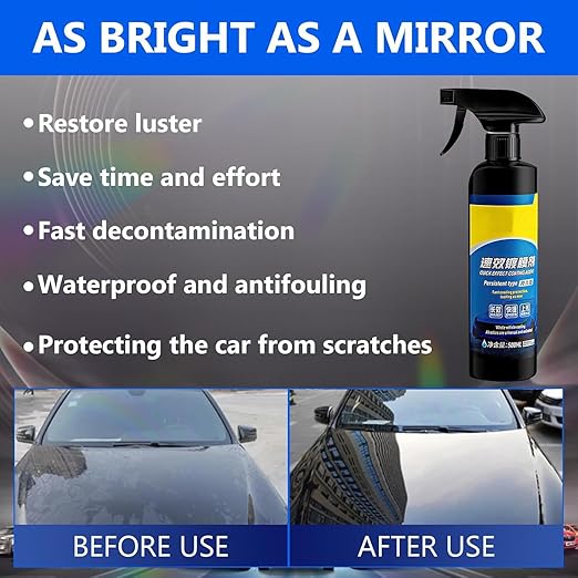 Car Coating Spray,17.6oz Quick Effect Coating Agent, Quickly Coat Car Wax, Car Scratch Wax Polish Spray Waterless Wash, Oil Film Emulsion Glass Cleaner(1PC+Sponge+Cloth)