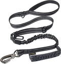 Hotsky Tactical Dog Leash Heavy Duty for Medium Large Dogs that Pull,4-6Ft Strong Bungee Shock Absorbing No Pull Dog Leash with Padded Double Handle and Car Seatbelt,Reflective Black