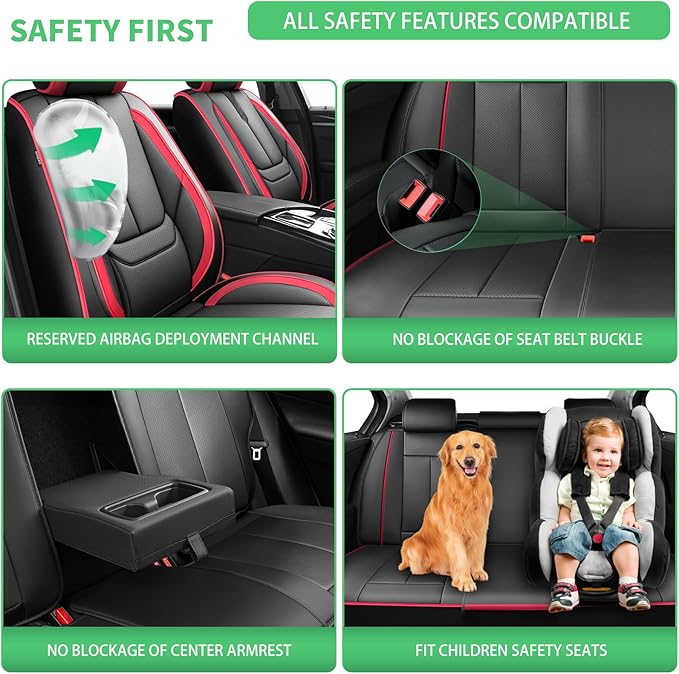 Fit Venza Car Seat Covers for Toyota Venza 2009-2024 2025 2026 -Upgraded Premium Waterproof & Breathable Leather,Airbag Compatible,All-Weather Seat Cushion Protector,2 Front/Black-Red