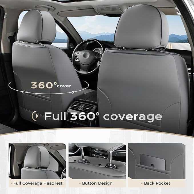 Coverado Seat Covers, Car Seat Covers Front Seats, Leather Seat Covers for Cars, Car Seat Protector Waterproof, Gray Car Seat Cushion, Front Carseat Cover Universal Fit for Most Cars Blue