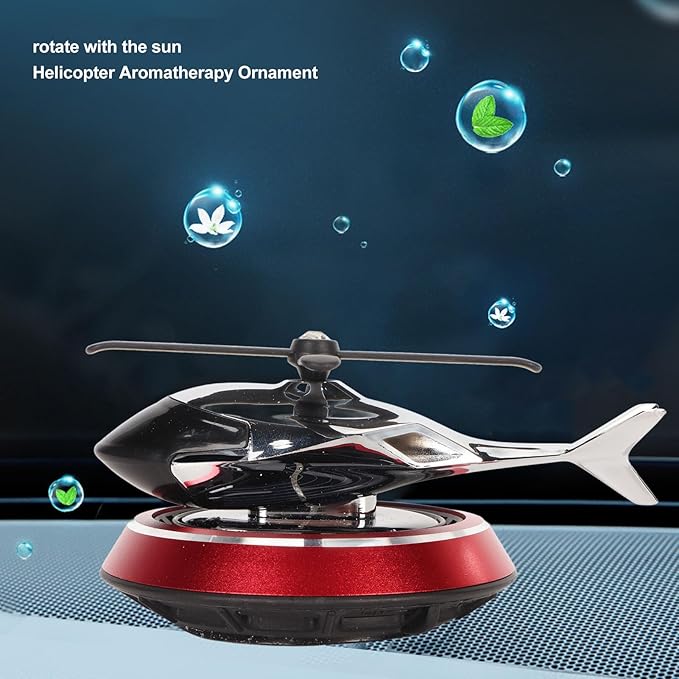 Focket Helicopter Car Air Fresheners Rotating, Solar Car Fresheners Airplane Car Perfume Decoration for Office Bar, Relieve Stress Alloy Car Essential Oil Diffuser for Home (Red)