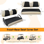Golf Cart Seat Covers 2 Piece Front and Rear Seat Covers Sets for EZGO TXT RXV and Club Car DS 2000 and UP Standard Seat Cushion,Replacement Cooling Breathable Washable No Stapler Needed(Black&Beige)