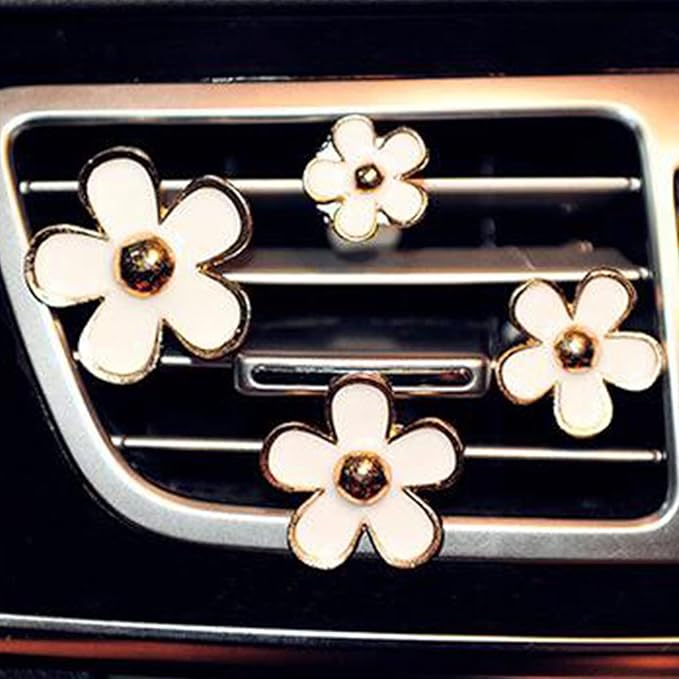 4 Pcs Metal Daisy Air Vent Clips Flower Car Air Freshener Clip Air Conditioning Outlet Clip Bling Charm Car Inter Decor Accessories for Girls Women