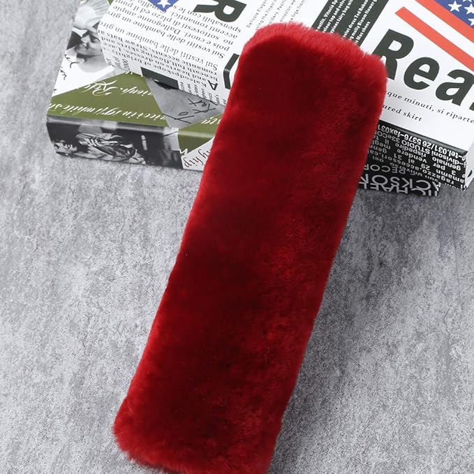 OGLAND 2 Pack Genuine Sheepskin Wool Car Seat Belt Pads for Auto Car Seatbelt Covers, Soft Shoulder Pad, Neck Cushion Protector(Claret)