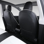 Custom Fit Seat Covers for 2025 2026 Tesla Model Y Juniper (5-Seater) - Ventilated Seats & Rear Screen Compatible - Nappa Leather Full Set Car Seat Protectors (Black+ White, Model Y 2025)