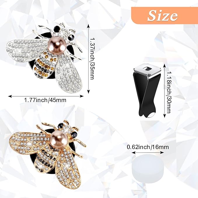 Shiny Bee Car Air Freshener Dashboard Outlet Vent Clips，Pearl Diamond Bee Car Perfume Car Air Conditioner Air Outlet Decoration Aromatherapy Clip，Bling Bee Charms Rhinestone Auto Interior Decorations Accessory