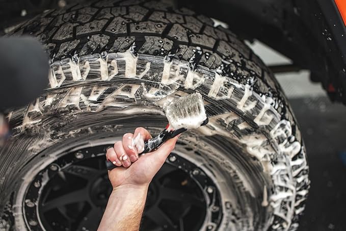 Detail Factory - ProGrip Tire Brush - Ergonomic ProGrip Handle, Stiff Synthetic Bristles, Ergonomic Design, Clean Your Tires with Ease - Octane Underglow