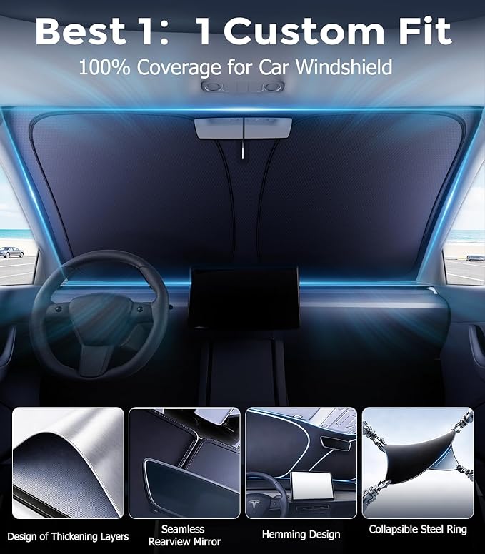 DMJN Windshield Sun Shade for Ford Explorer (2020-2026), Car Sunshade for Front Windshield [100% Efficient Block UV & Scorching Sun] UPF50+ Heat Block - Protect Interior & Keep Cooler