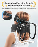 YFONG Travel Pillow for Long Flight Airplanes, Head Strap Combo with 3D Contoured Eye Mask for Sleep, Neck Pillow for Car Trip Essential, 360° Support Memory Foam Headrest, Prevent Head Bobbing, Black