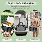 6 Cups Drink Carrier for Delivery, Reusable Cup Holder with Handle, Insulated Collapsible Drink Carrier, Adjustable Dividers, Shoulder Strap, Portable Cooler Tote Bag for Delivery, Travel, Car (Grey)