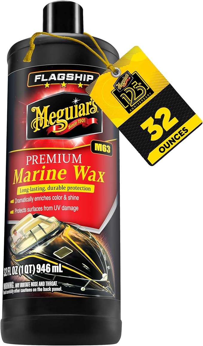 Meguiar’s Flagship Premium Marine Wax, M6332, Easy-to-Use Boat Polish and Wax that Removes Swirls, Scratches, and Oxidation While Adding Long-Lasting Protection, Gifts for Car Lovers, 32 Oz