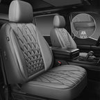 CAR PASS Piping Luxury PU Leather Two Front Car Seat Covers, Waterproof Anti Slip Seat Covers Compatible with Front Seat Armrests,Universal Fit for Suvs,Vans,Trucks,Airbag Compatible(All Gray)