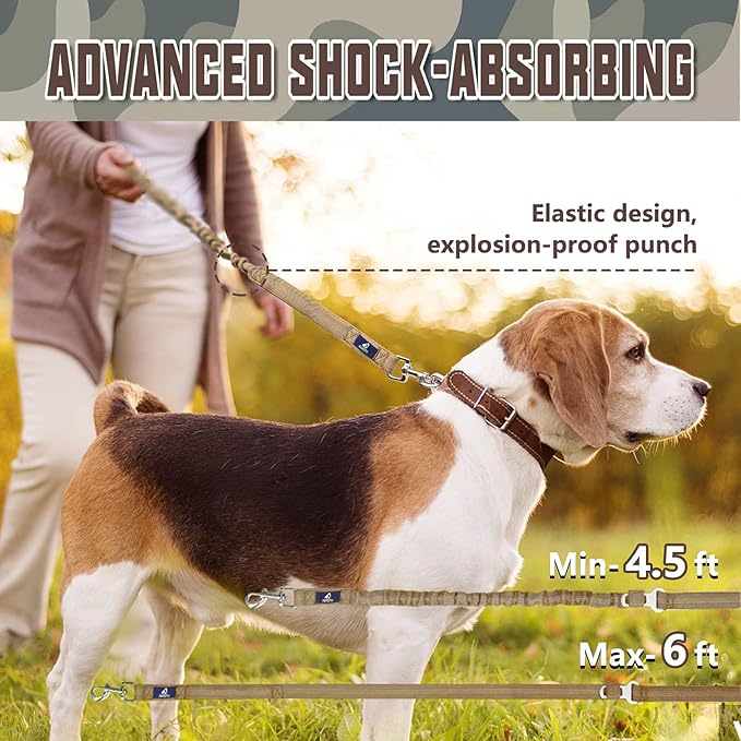 AUROTH Heavy Duty Bungee Dog Leash for Medium Large Breed Dogs, No Pull Leashes for Shock Absorption with Car Seat Belt, 2 Padded Handles 4.5FT 6FT Training Dog Leash