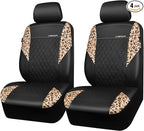 CAR PASS Leather Leopard Two Front Seat Cover Only, Universal Quilting Waterproof Deluxe PU Premium Vinyl Luxury Car Seat Cover Airbag Compatible for Most Sedan,SUV,Truck(Two Front, Brown Leopard)