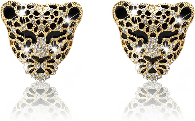 Bling Rhinestone Leopard Head Car Air Freshener Vent Clip, Sparkly Cheetah Print Auto Decoration, Refillable Essential Oil Diffuser, Cute Car Accessories for Women