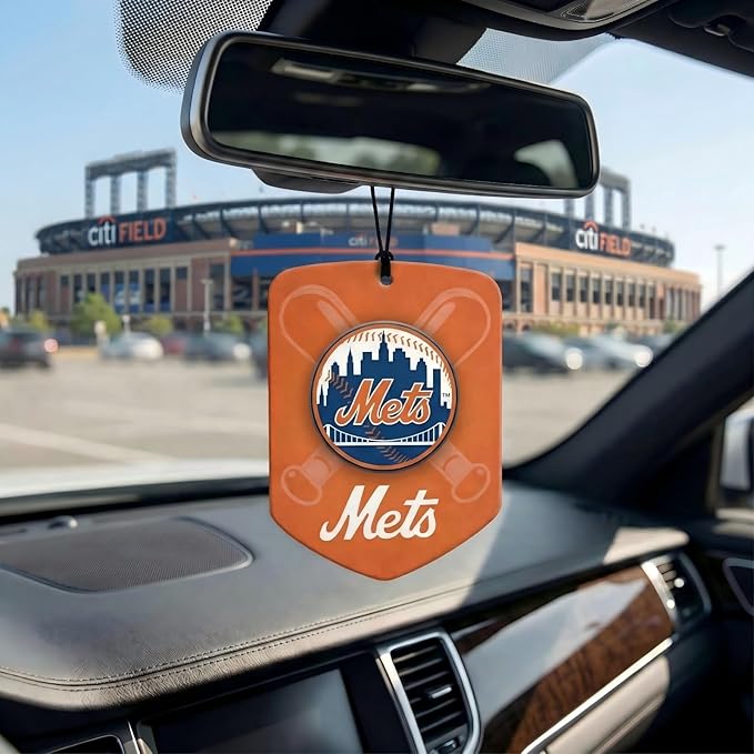 MLB New York Mets Car Air Freshener - Team Logo Scented Hanging Air Freshener, Orange Shield Design with "NY Mets" Logo, Sports Fan Auto Fragrance for Cars, Trucks, Home (2 Pack)