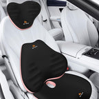 NS YOLO Ergonomic Car Seat Cushion with Comfort Memory Foam Neck Pillow, Car Pillow,Lumbar Support and Big Size Soft Seat Cushion for Driving Seat,Office Chair and Wheel Chair (Black and Pink-3 pcs)