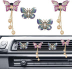 Bling Butterfly Air Vent Clips, 4 Pcs Crystal Pendant Fresheners, Diffuser Diamond Decoration, Cute Interior Decor Accessories for Women