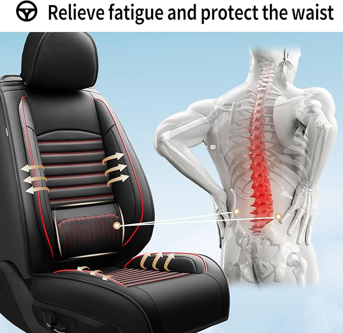 Fit RAV4 Car Seat Covers (Only Front 2 Seats) Compatible with Toyota RAV4 2013-2018 - Full Coverage Breathable Leather, Airbag Compatible, Waterproof & All-Weather, Easy to Install, Black+Red