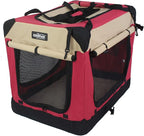 EliteField 4-Door Folding Soft Dog Crate with Curtains, Carrying Bag and Fleece Bed (2 Year Warranty), Indoor & Outdoor Pet Home (42" L x 28" W x 32" H, Red+Beige)