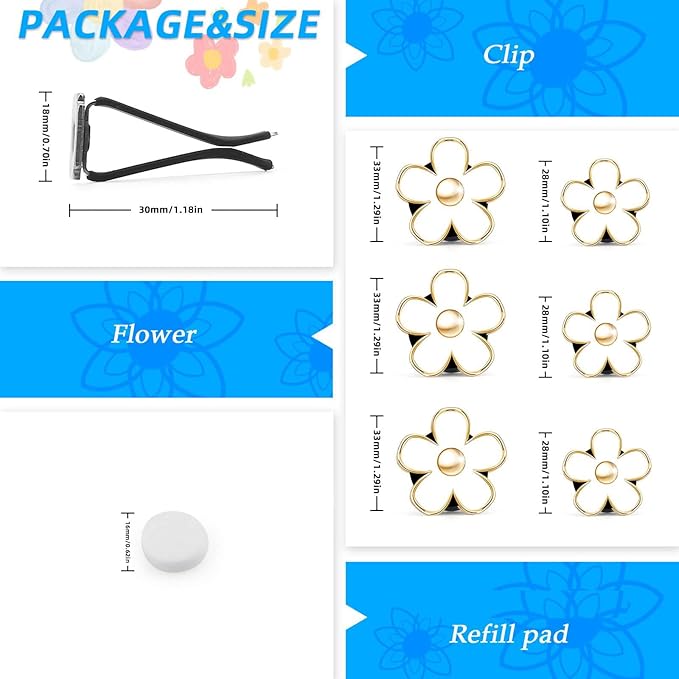 Daisy Air Vent Clip Flower Decoration - Air Conditioning Outlet Freshener for Car Interior - Colorful Accessories Set for Women (SCENTED-White)