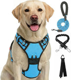 FURRYFECTION Plaid Dog Harness for Small Dogs, Reflective No Pull Adjustable Pet Vest with Front Clip, Leash, Easy Control Handle and Seat Belt, Blue, S