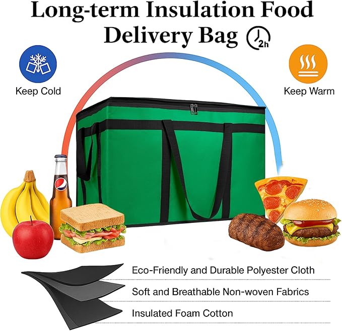 Bodaon 2-Pack Insulated Food Delivery Bag, XXXL Grocery Shopping/Catering/Bags, Rideshare Delivery Bag, Cold/Hot Styrofoam Carrier for Travel/Car, Warmer/Frozen