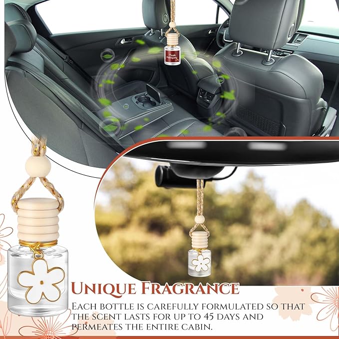 2 Sets Hanging Car Air Freshener and Essential Oil Diffuser, Car Air Freshener Daisy Essential Oil Diffuser Long Lasting Automobile Aromatherapy(White,Teak Mahogany)