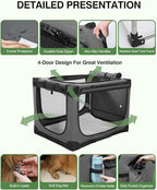 33" L x 25" W x 25" H Collapsible Travel Dog Crate, Portable Soft Dog Kennel for Medium Large Dogs up to 60 lbs, 4-Door Foldable Travel Crate with Durable Mesh & Storage Bag, Grey