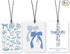 Lacama Blue Bow Retro Christian Beachy Car Air Freshener 3Pcs, Beachy Bow Seashell Conch Cross Cars Scents Air Freshener for Women Girls Gifts, Preppy Car Accessories Interior Mirror Decor Hanging