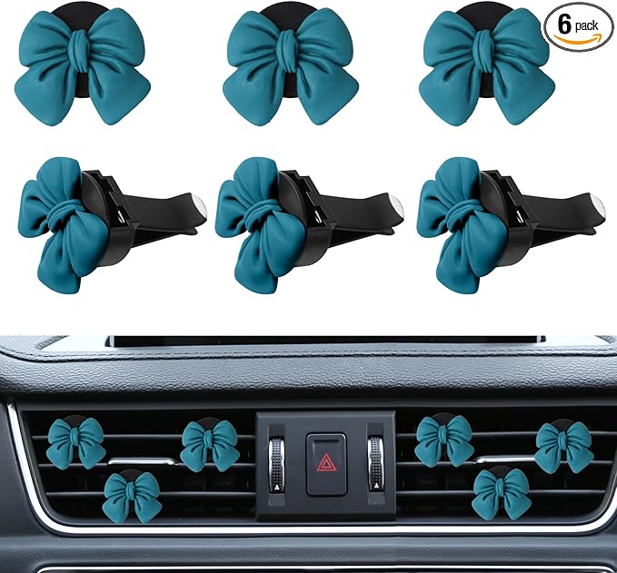 Wuyaoyao 6PCS Bow Car Air Freshener Clips, Cute Bow Car Air Vent Clip, Coquette Auto Air Conditioning Outlet Diffuser Perfume Clips, Interior Decoration, Auto Decor for Women Girls (Blue, 6PCS)
