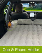 SUV Air Mattress, Inflatable Car Mattress Bottle and Phone Holder Thickened Flocking & PVC Surface Car Bed with Electric Air Pump Travel Mattress for Camping Road Trip (Grey)