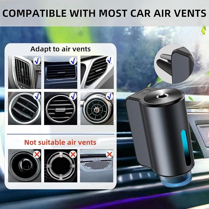 Car Air Freshener Diffuser with Three Adjustable, Rechargeable Car Diffusers, Car Fresheners Long Lasting (Ocean)