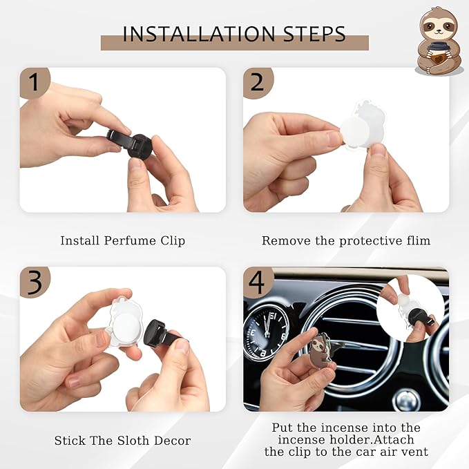 12 Pcs Cute Car Air Freshener Clips, Sloth Car Vent Clip, Funny Car Accessories for Women, Air Conditioner Vent Decorations, Cartoon Animal Interior Decor Sloth Gifts for Women Men