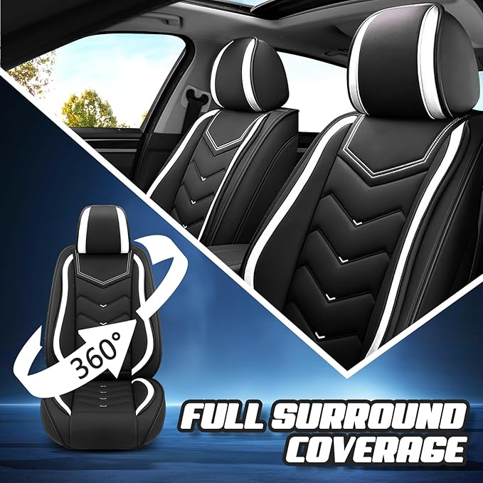 Car Seat Covers for Cadillac CTS 2003-2019, Premium Nappa Leather Car Seat Cover, Stylish Sport Seat Covers， Automobile Seat Cover Sets.(Standard 5 Seats/Black White)