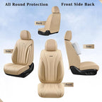 Coverado Car Seat Covers Full Set, Breathable Nappa Leather Seat Covers for Cars, Universal Seat Covers, Front and Back Waterproof Car Seat Protector, Automotive Seat Cushion Fit Most Cars(Beige)