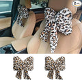 2PCS Cute Bow Car Headrest Pillow, Soft Breathable Leopard Plush Car Neck Support Pillow, Comfortable Warm Ergonomic Auto Interior Head Rest Cushion for Women, Girl (Gray)