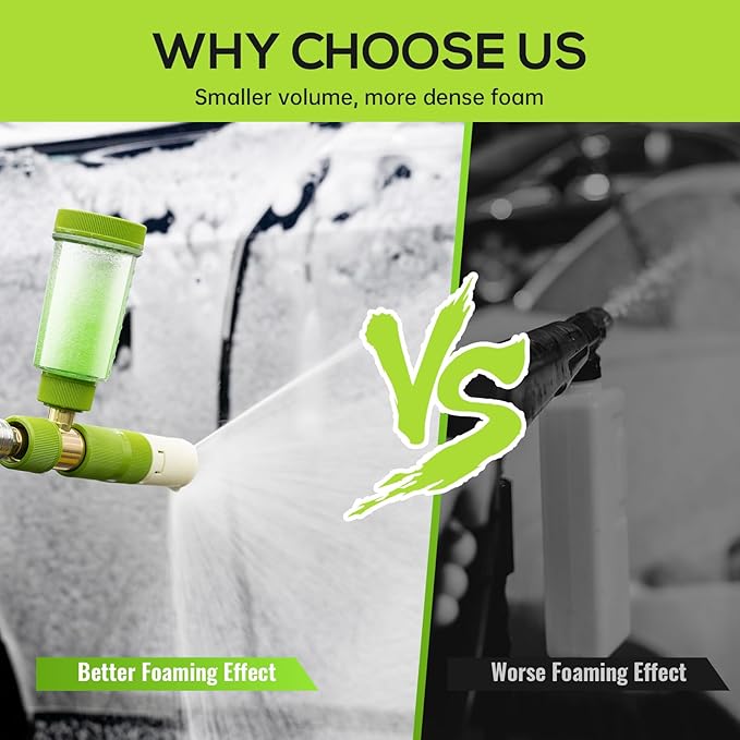 Foam Cannon for Pressure Washer with 1/4 Inch Quick Connector, Pressure Washer Foam Cannon with Rotating Nozzle，Easy to Use & Adjust, Creates Thick Foam-Green