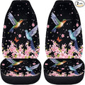 BIGCARJOB Flower Hummingbird Car Seat Cover Set for Front Seat Only,2 Pack Cherry Flower Birds Printed Auto Front Seat Protector Saddle Blanket for Women Girly Car Interior Accessories