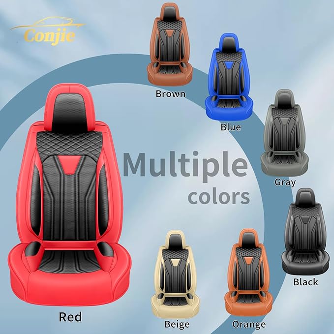 Fit Kona Car Seat Covers for Select Hyundai Kona 2018-2025 2026. Premium Leather, Waterproof， Breathable, Scratch-Resistant & All-Weather Seat Cushion Protector (Full Set, Red&Black)